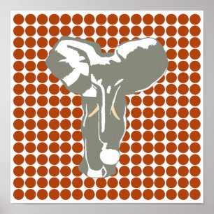 Rust Red Safari Dot with Pop Art Elephant Poster