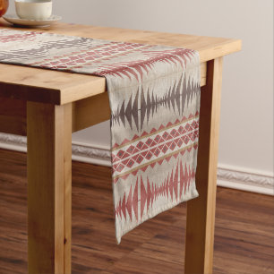 Rust Red Taupe Beige Dark Brown Tribal Art Medium Table Runner