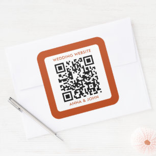 rust retro modern minimalist wedding qr code square sticker