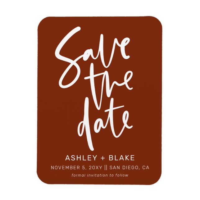 Rust Simple Handwritten Calligraphy Save the Date Magnet (Vertical)