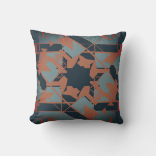 Rust Slate Blue Navy Mediterranean Floral Design Cushion