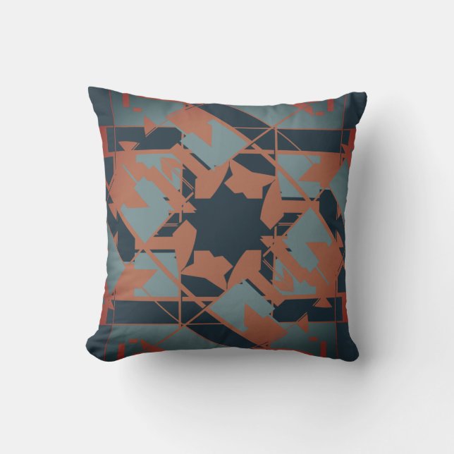 Rust Slate Blue Navy Mediterranean Floral Design Cushion (Front)