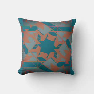 Rust Slate Blue Teal Mediterranean Floral Design Cushion