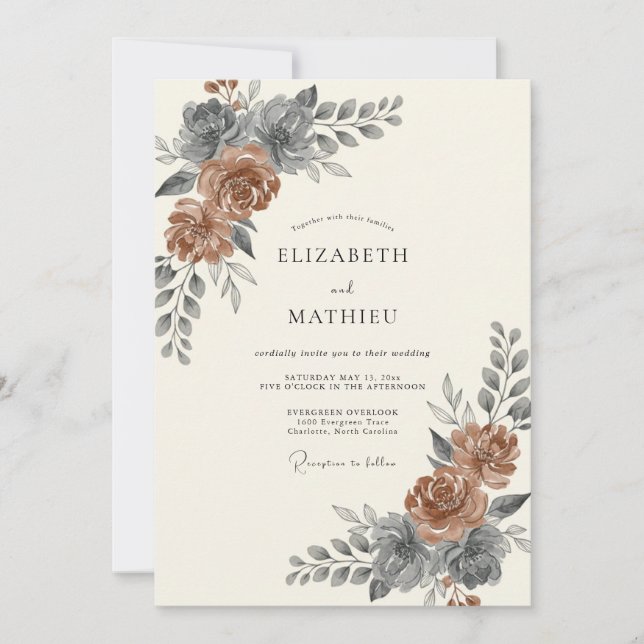 Rust Steel Foliage Eucalyptus Wedding Invitation (Front)
