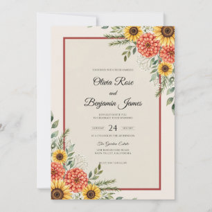 Rust Sunflower Dahlia Wedding Invitation