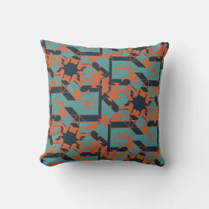 Rust Te Blue Navy Mediterranean Jagged Mosaic Cushion