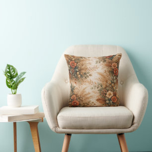 Rust Terracotta Boho Harvest Floral Bouquet Cushion