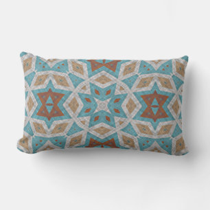 Rust Terracotta Brown Teal Blue Orient Tribal Art Lumbar Cushion