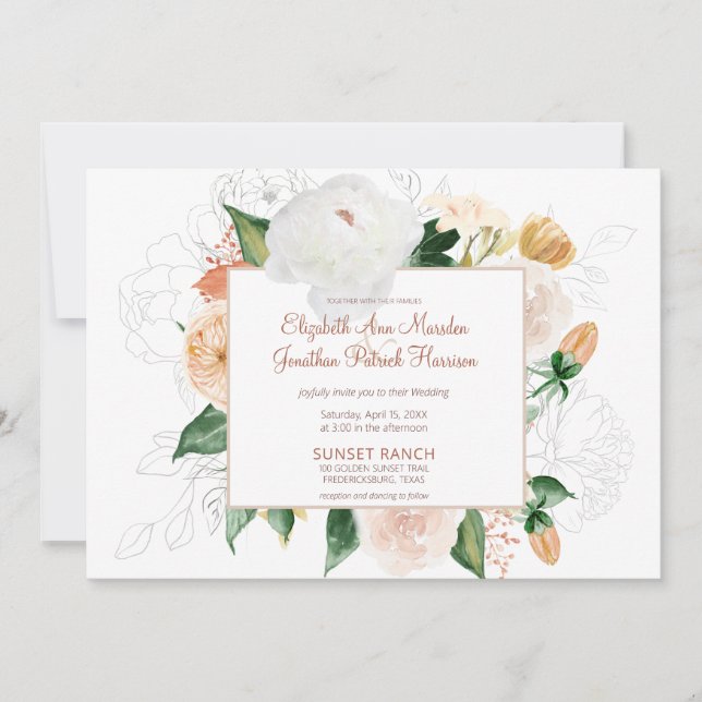 Rust Terracotta Champagne White Floral Wedding Invitation (Front)