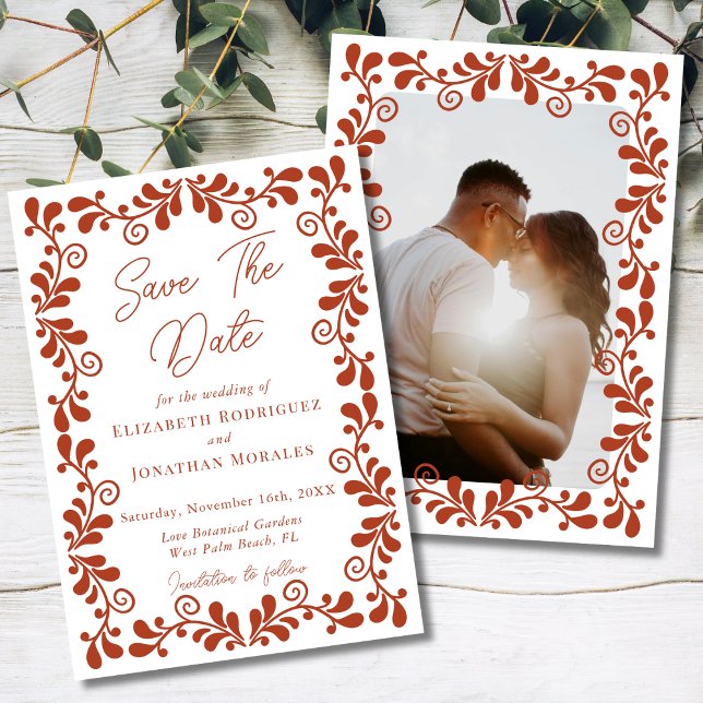 Rust Terracotta Chic Mexican Fiesta Talavera Photo Save The Date (Creator Uploaded)