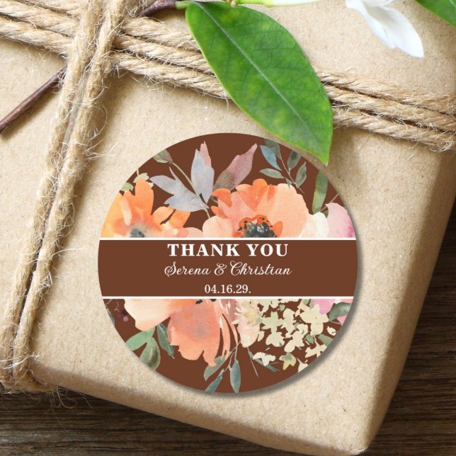 Rust Terracotta Floral  Wedding   Classic Round Sticker (Creator Uploaded)