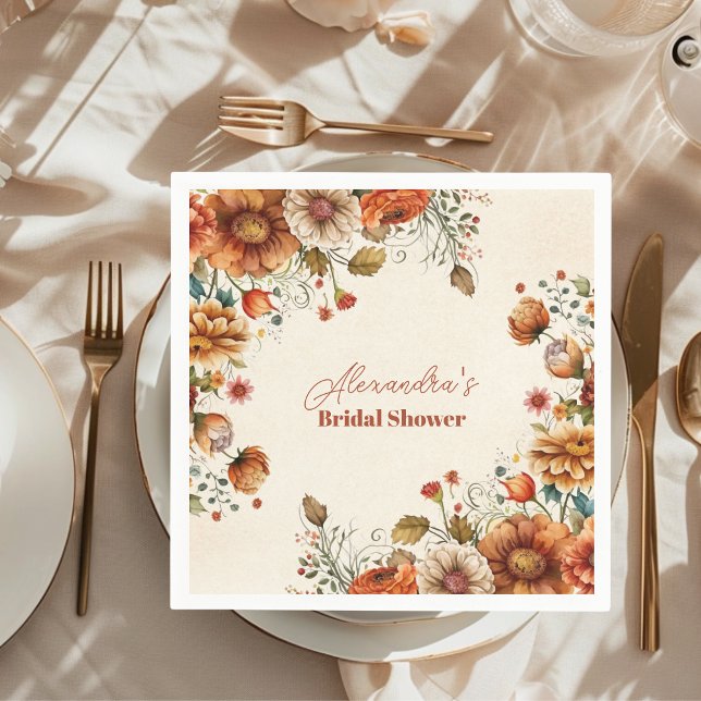 Rust Terracotta Flowers Bridal Shower Napkin (Creator Uploaded)
