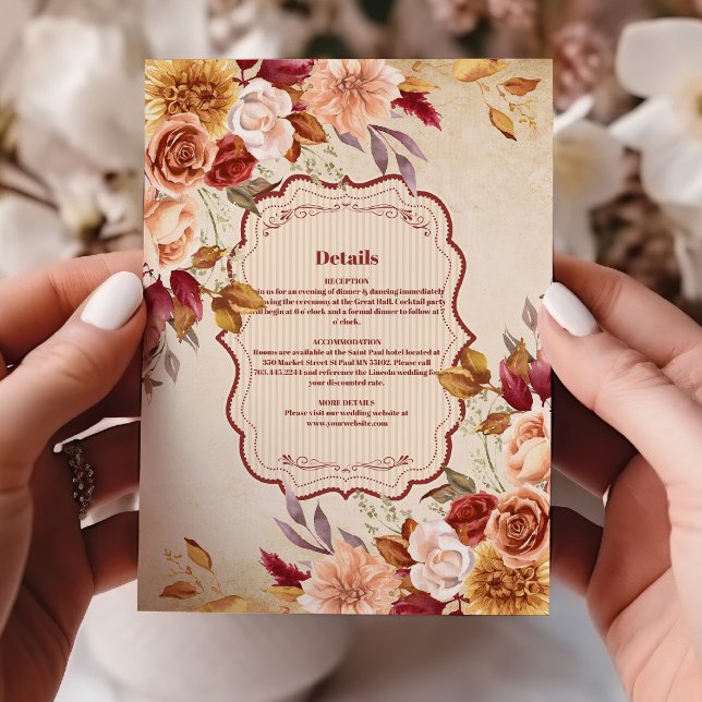 Rust Terracotta Flowers Burnt Orange Fall Wedding Enclosure Card (Creator Uploaded)
