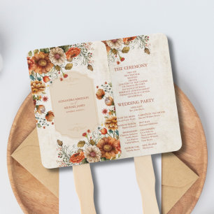 Rust Terracotta Flowers Burnt Orange Fall Wedding Hand Fan