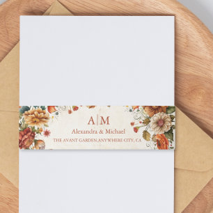 Rust Terracotta Flowers Burnt Orange Fall Wedding Invitation Belly Band