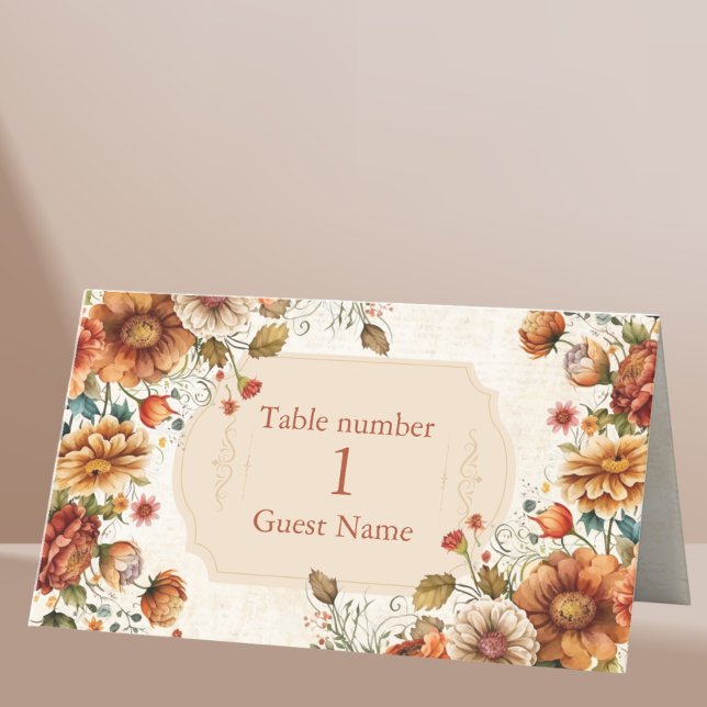 Rust Terracotta Flowers Burnt Orange Fall Wedding Place Card (Creator Uploaded)