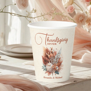 Rust Terracotta Flowers Thanksgiving Dinner Paper Cups
