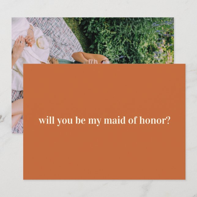 Rust Terracotta Maid of Honour Proposal Photo Card (Front/Back)