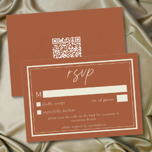 Rust Terracotta Minimalist Frame Wedding QR Code RSVP Card