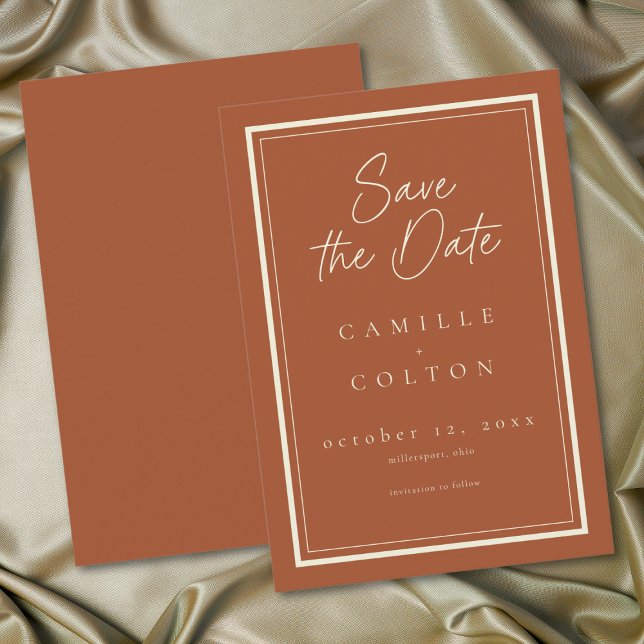 Rust Terracotta Minimalist Frame Wedding Save The Date (Rust Terracotta Minimalist Frame Wedding Save The Date)