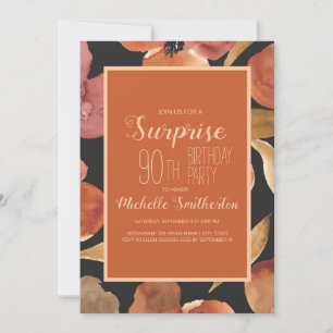 Rust Terracotta Watercolor Floral 90th Birthday Invitation