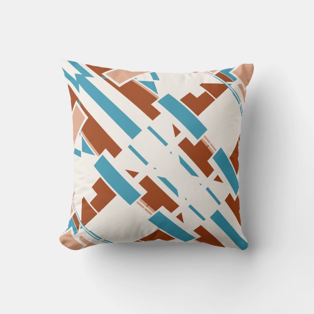 Rust Turquoise Beige White Diagonal Southwest Look Cushion (Front)