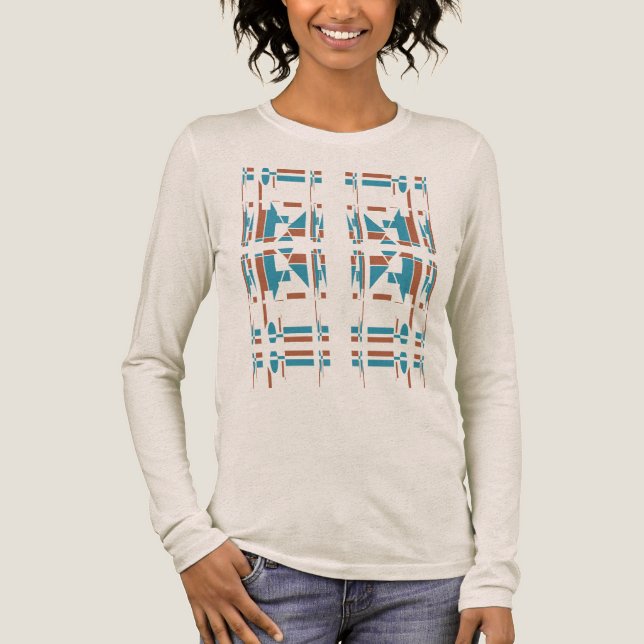 Rust Turquoise Southwest Art Look Large Tile Motif Tri-Blend Shirt (Front)