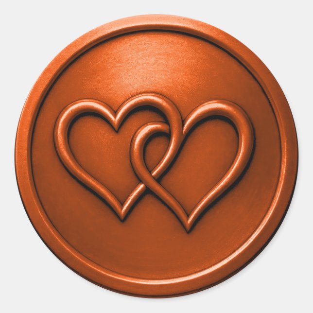 Rust Two Hearts Intertwined Wedding Classic Round Sticker (Front)
