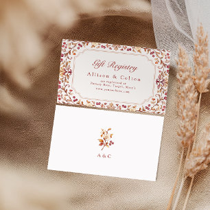 Rust Vintage Botanical Floral Fall Bridal Registry Place Card