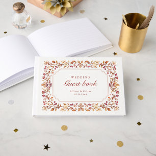 Rust Vintage Botanical Floral Frame Fall Wedding Guest Book