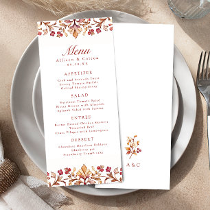 Rust Vintage Botanical Floral Frame Fall Wedding Menu