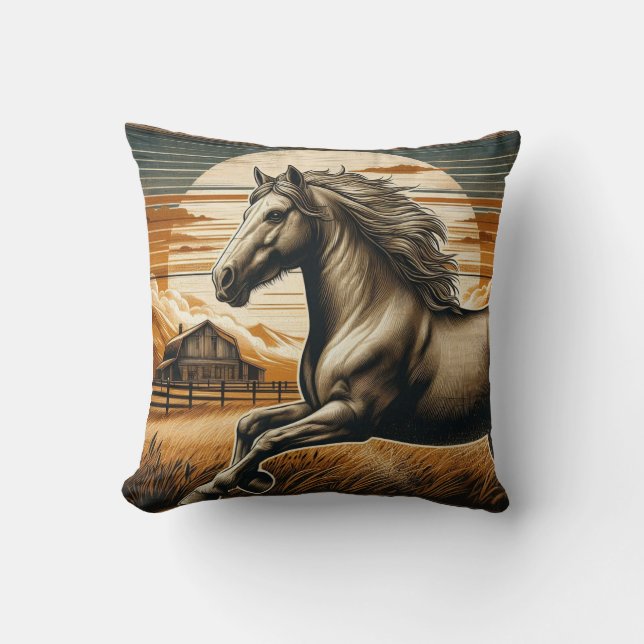 Rust/vintage horse/western  cushion (Front)