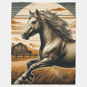 Rust/vintage horse/western fleece blanket