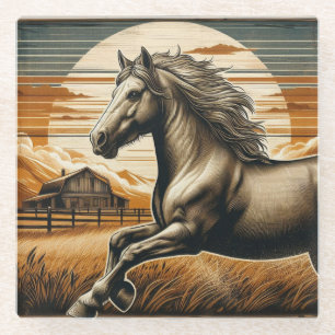 Rust/vintage horse/western glass coaster