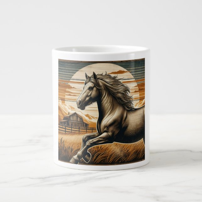 Rust/vintage horse/western  large coffee mug (Front)