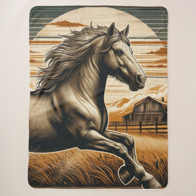 Rust/vintage horse/western sherpa blanket (Front)