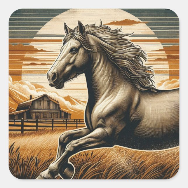 Rust/vintage horse/western  square sticker (Front)