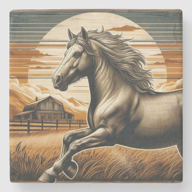 Rust/vintage horse/western  stone coaster (Front)