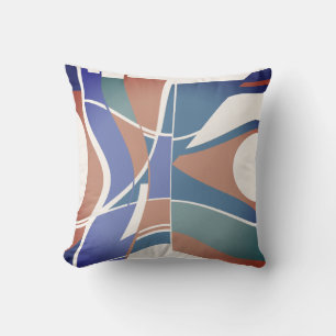 Rust Violet Blue Teal White Swirling Art Abstract Cushion
