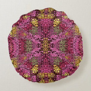 Rust violet boho tapestry round Pillow. Round Cushion