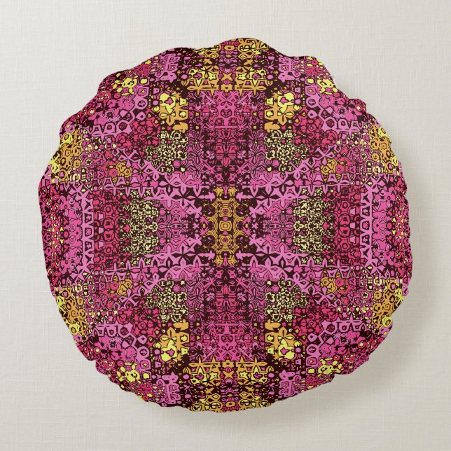 Rust violet boho tapestry round Pillow. Round Cushion (Back)