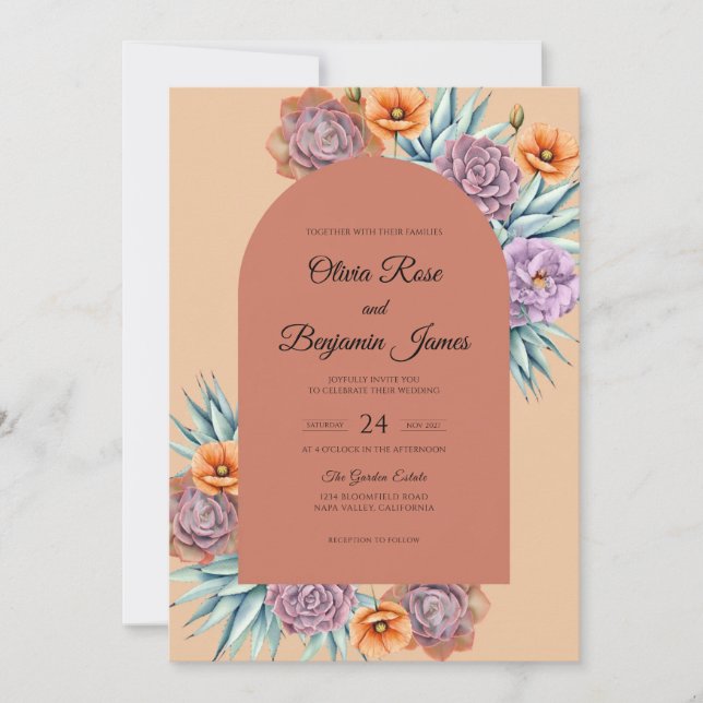 Rust Violet Wreath Wedding Invitation (Front)