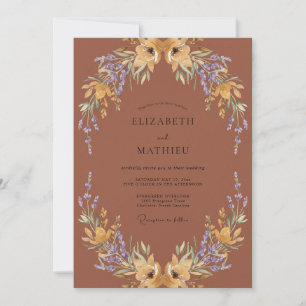 Rust Warm Gold Wildflower Wedding Invitation