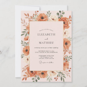 Rust Watercolor Floral Wedding Invitation