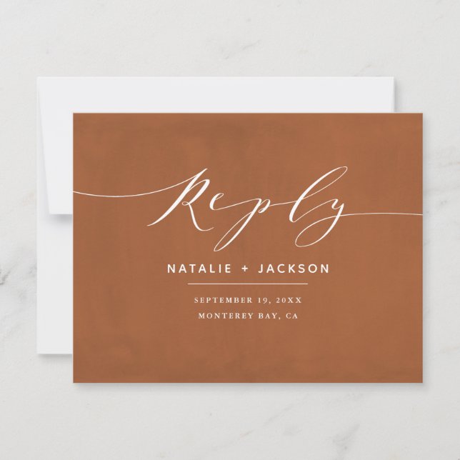 Rust + white elegant wedding reply (Front)
