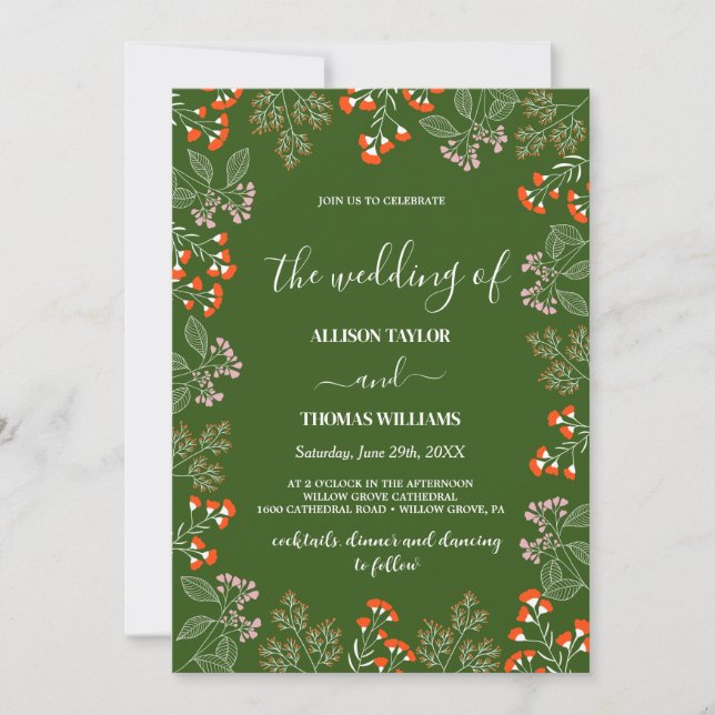 Rust Wildflower Botanical Garden Wedding Invitation (Front)