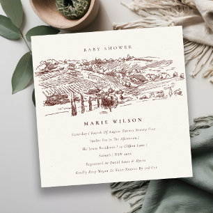 Rust Winery Mountain Sketch Baby Shower Invite
