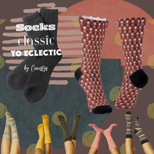 Rust with Teal, Cream, Brown Dots Crew Socks (Creator Uploaded)