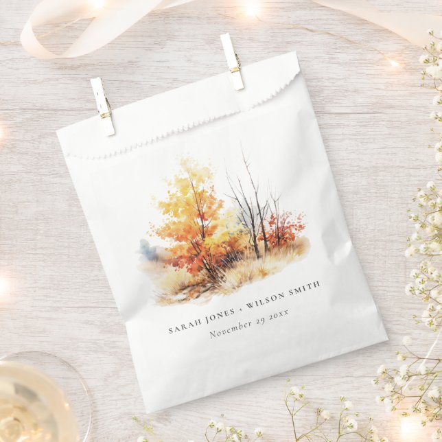 Rust Yellow Autumn Fall Landscape Plaid Wedding Favour Bags (Clipped)