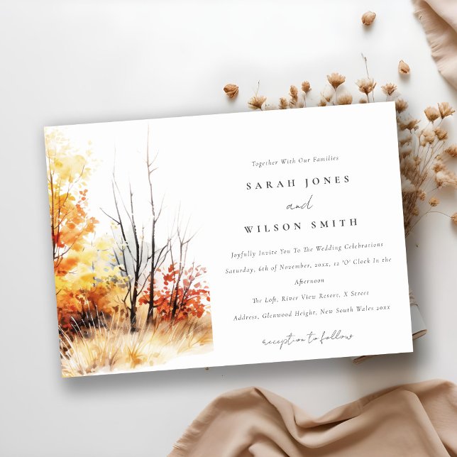 Rust Yellow Autumn Fall Landscape Plaid Wedding Invitation (Creator Uploaded)
